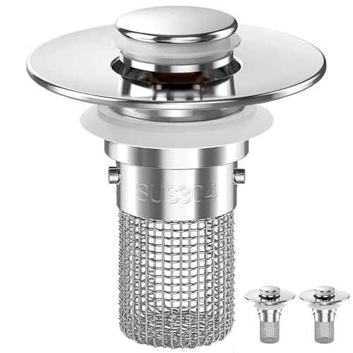 Sink Stopper Hair Catcher, Pop-up Sink Drain Strainer with Removable Stainless Steel Strainer Basket Hair Catcher, Bathroom Sink Strainer for Bathroom Sink Stopper Replacement. (2PCS)