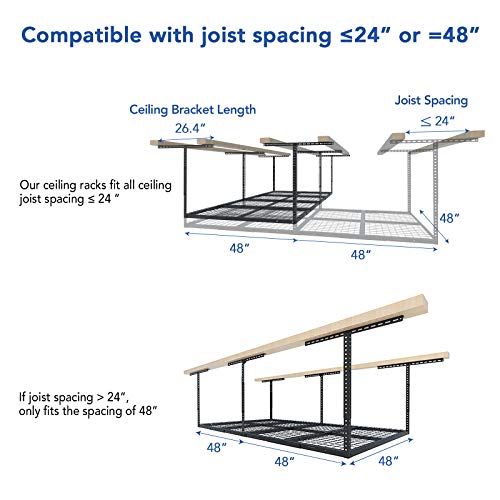 FLEXIMOUNTS 4x8 ft Overhead Garage Ceiling Storage Rack, Black, 1 Pack