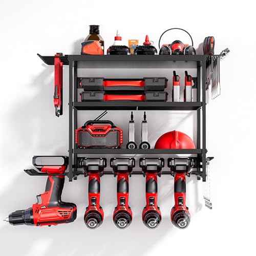 Dixiao 4 Layer Wall Mount Power Tool Organizer, Tool Utility Racks Power Tools Organizer Storage Shelf, Hand Tools Storage Shelves, Garage Storage Shelves, Workshop Heavy Duty Storage Racks