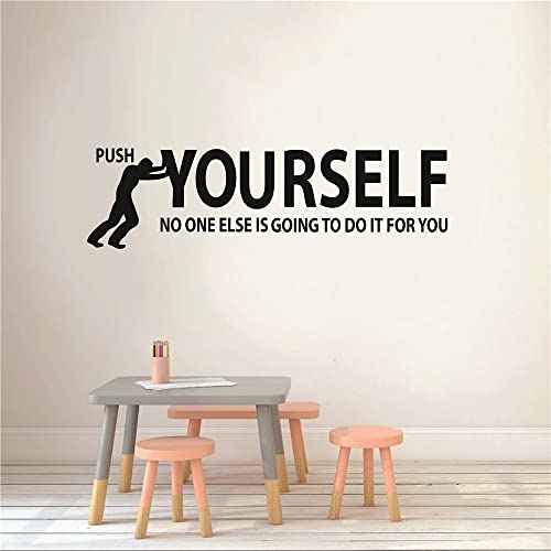 Inspirational Quote Wall Sticker Push Yourself Motivation Success Wall Decal Art Vinyl Office Decoration Wall Decor for Classroom Gym Fitness Mural TM-74 (Black)