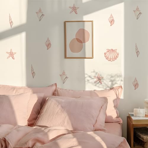 Alwayspon Watercolor Pale Pink Shell Art Wall Decals, Peel and Stick Wall Stickers for Living Nursery Room Bedroom Wall Decor