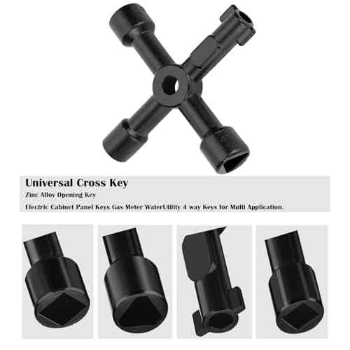 2 PCS 4 Way Cross Key, Zinc Alloy Multifunction Radiator Key Opening Cross Key for Water Meter Valve Electric Box Cupboard Cabinet Train Door ,Plumbers, Electricians ,Electrical Cupboard Box Elevator