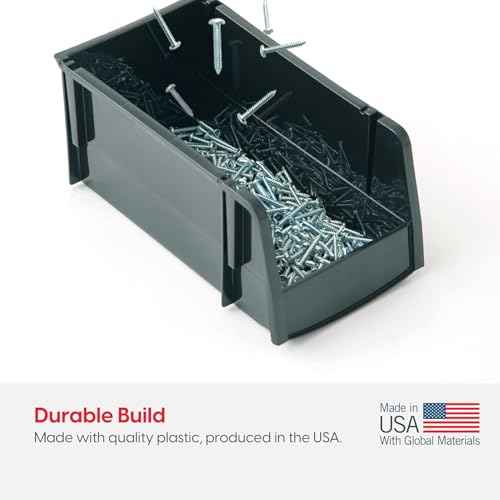 IRIS USA Medium Stackable Storage Bins, 8-Pack, 11"L x 6"W x 5"H, |Made in USA|, Plastic Open Front Shelf Bin for Organizing Parts, Hardware, Tools, Supplies, Garage Shelf, Pantry - Black
