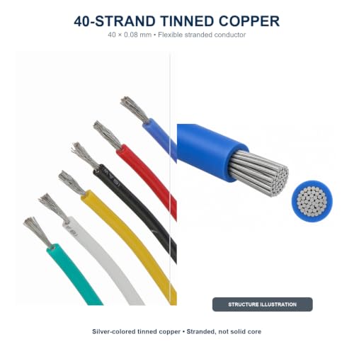 TUOFENG 24 AWG Stranded Silicone Wire, 6 Colors, 30 ft Each, Tinned Copper Flexible Lead Wire