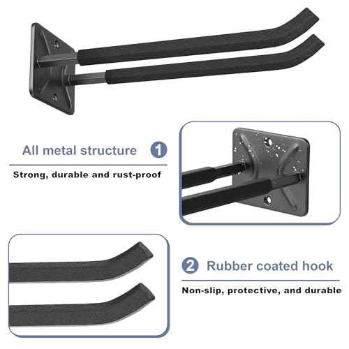 WALMANN Wall Mounted Garage Hooks, Heavy Duty 12-inch Tool Hooks for Hanging, Tool Hangers for Car Tires, Ladders, Folding Chairs, Strollers, Garden Tools (Pack of 4)