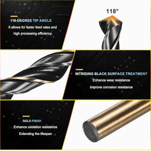 PATIKIL 8mm Drill Bit, Jobber Straight Shank M2 High-Speed Steel 118¡Æ Nitriding Black and Gold Finish for Stainless Steel Hard Metal - 2 Pack