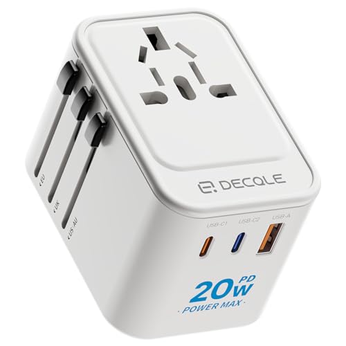 PD20W White Travel Adapter with 2 USB-C & 1 USB-A for 224+ Countries