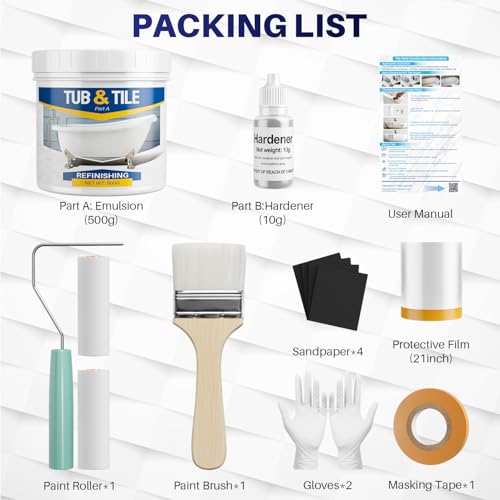 IRONABLE 17oz Tub and Tile Refinishing Kit - DIY Bathtub & Surface Paint with Tools