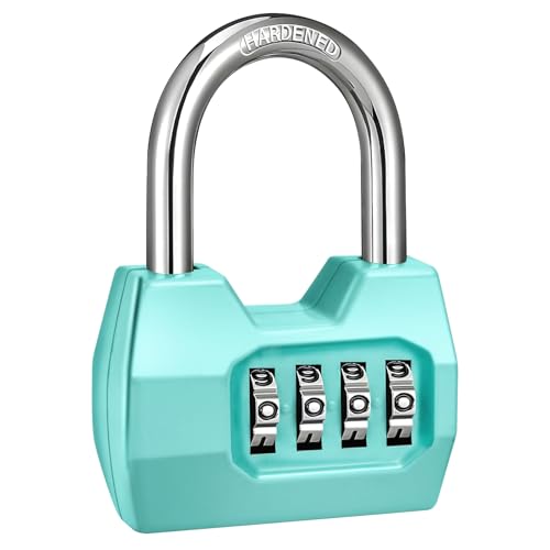 Turquoise Disecu Waterproof 4-Digit Combination Lock, Keyless Outdoor Padlock for Gym, School, Fence, Shed & Storage