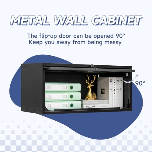 Anxxsu Metal Wall Storage Cabinet with Up-Flip Door, 31.5 x 13 x 13 in, Wall-Mounted Garage/Shop Cabinet, Lockable