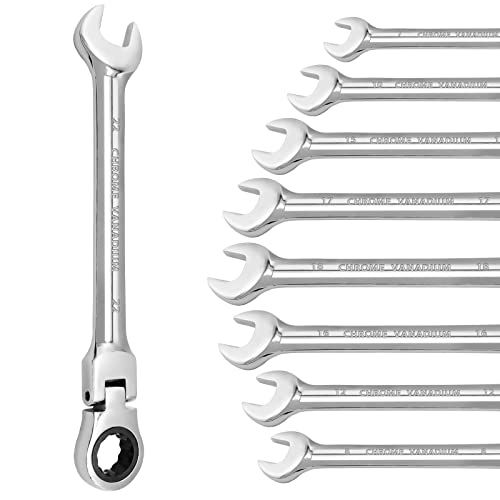 12mm Flex Head Ratchet Wrench, 12 Point Chrome Vanadium Steel Combination Spanner with 72 Tooth Ratcheting Gear, Metric Industrial Grade Tool for Automotive and Mechanical Maintenance