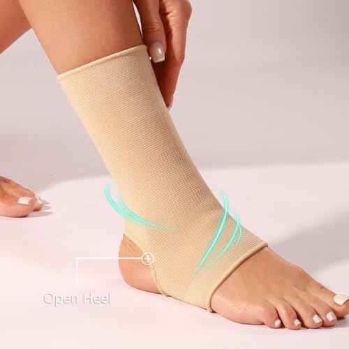 2 Pack Ankle Brace Compression Sleeve, Ankle Wrap & Ankle Support for Women & Men, Ankle Compression Sock for Sprain, Swelling, Plantar Fasciitis, Tobillera (M Nude)