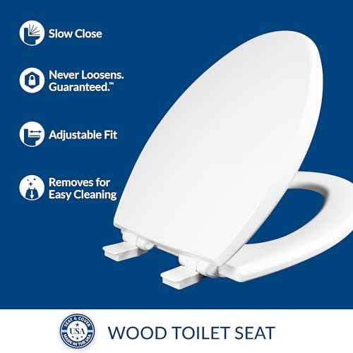 Mayfair Cassel Slow Close Toilet Seat, Easy Clean, Non Slip Premium Wood Seat, Easy Install, Made in USA, Elongated, White