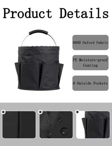 CIHTL Black Cleaning Caddy with Handle, 17L Portable Organizer Bucket