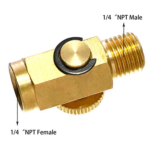Quickun Pneumatic Brass In-Line Air Flow Regulator Valve, 1/4" NPT Male & Female, Air Pressure Compressor Tool