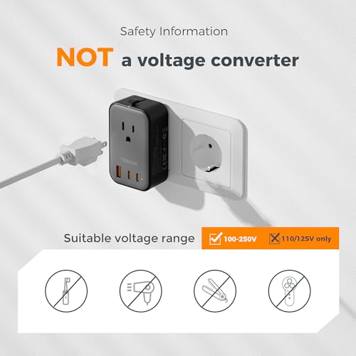 TESSAN Travel Adapter 009 Black Silver, 20W USB C & A Power Charger