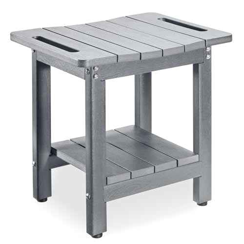 HDPE Shower Bench for Inside Shower ? Waterproof, Durable Shower Chair and Stool for Adults ? Complete with Storage Shelf & Adjustable Feet ? Supports 300 lbs for Bathroom & Bathtub, Gray