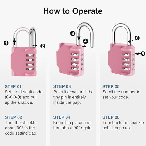 Puroma Pink Rose 4-Digit Waterproof Gym Locker Padlock - Personalized Combination