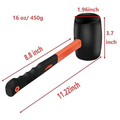 16 oz Rubber Mallet Hammer with Shock-absorbing Fibre Handle Soft Blow Tasks without Damage Double-Faced Soft Mallet for Camping, Flooring, Tent Stakes, Woodworking (16 oz)
