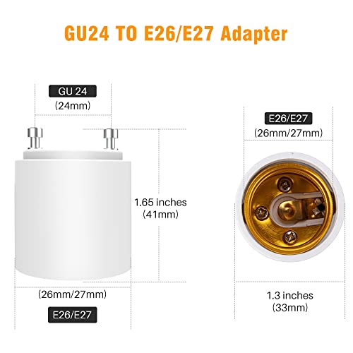 2 Pack JACKYLED GU24 to E26 Light Bulb Adapter - Up to 392°F Heat Resistant