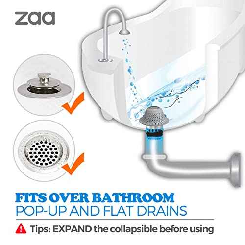 zaa Bathtub Drain Hair Catcher, Premium Silicone Shower Hair Catcher, 1Pack Collapsible Hair Stopper for Pop Up and Regular Drains of Shower, Bathtub, Bathroom, Sink, Shower Parts, Gray