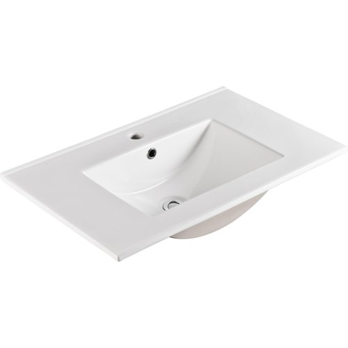 30 Inch Ceramic Vanity Top, 29.9"D x 18.3"W x 6.7"H, Glossy White(Only Basin) (White + Ceramic + American Design-1)