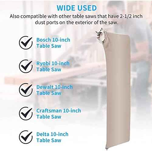 Table Saw Dust Collector Bag Fits Bosc/Dewalt/Makita/Ryobi/Craftsman/Porter Cable/RIGID/Metabo/Kobalt/Skilsaw/Delta/ (10" Tablesaws with 2.5" Dust Port)