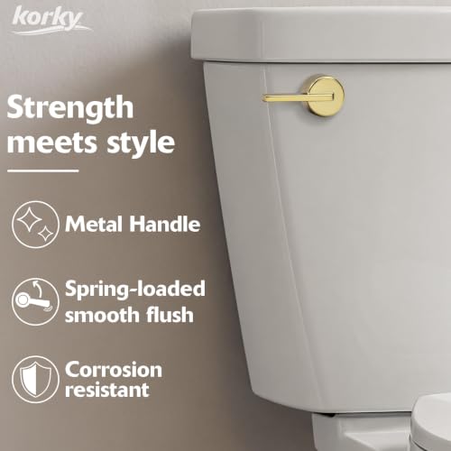 Korky Strongarm Metal Toilet Handle & Lever Brushed Gold - Fits All Toilets