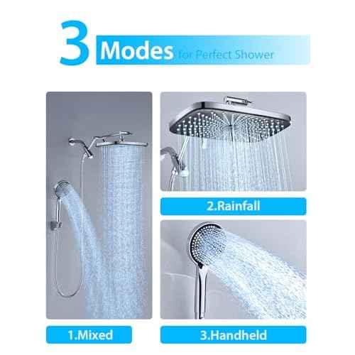 High Pressure Rain Shower Head with Handheld,Wide Rainfall Shower Head Combo with Arm,Bathroom Accessories,Detachable Shower head,Rainfall Shower Head with Multi Modes Handheld Spray,Chrome