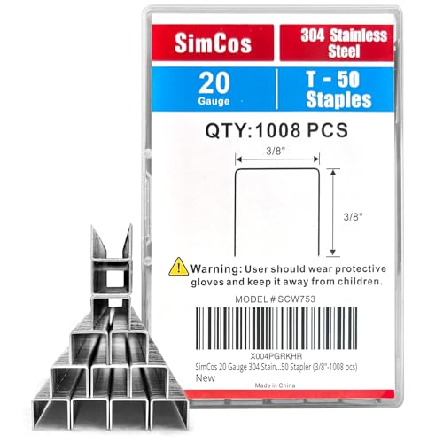 SimCos 20 Gauge 304 Stainless Steel T50 Staples 3/8" Crown 3/8" Leg - Pack of 1008