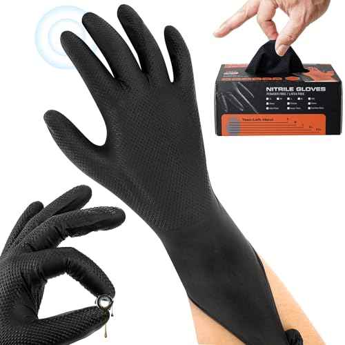 9mil Heavy Duty Disposable Nitrile Gloves -Chemical Resistant,Latex Free Rubber Guantes Diamond Texture for Mechanic