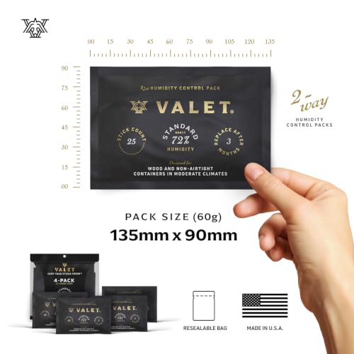 Valet 72% Humidity Packs 60g 4-Pack for Wood & Airtight Storage (Variation: 72% Wood Containers)