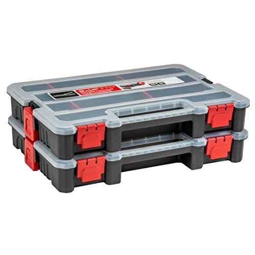 2-Pack Small Parts Organizer Box ? Stackable Hardware Storage Organizer Case with 20 Compartments & Dividers ? Screw, Nut, Bolt, Drill Bit Organizer for Garage, Workshop, Crafts