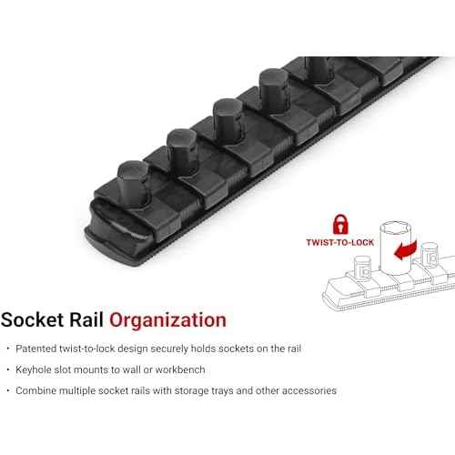 TEKTON 3/8 Inch Drive x 8 Inch Socket Rail, 10 Clips (Black) | OSR11210 | Made in USA