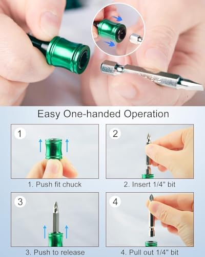 Katerk 6pcs Black Aluminum Alloy 1/4 Inch Hex Shank Screwdriver Bit Holder Set with Carabiner - Portable Quick-Change Drill Adapter for Men