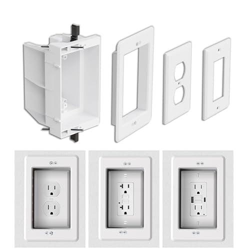 Magaliyo 1-Gang Recessed Outlet Box White for Wall Mount TV, GFCI & USB