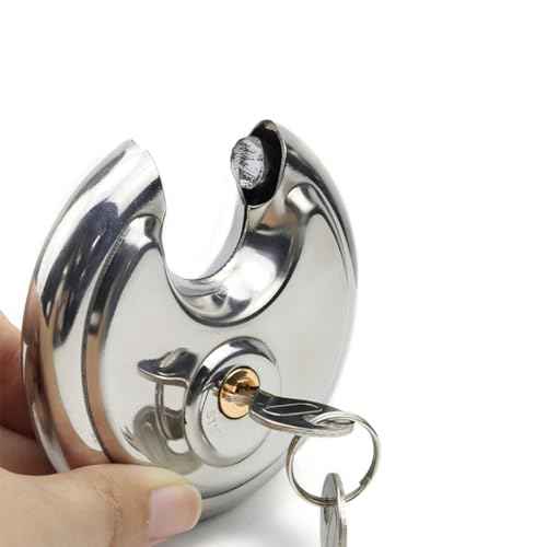 Disc Padlock with Key, Storage Unit Lock, Discus Padlock Heavy Duty Round Circle Lock for Warehouse, Garage, Gym, Storage Locker, and Outdoors
