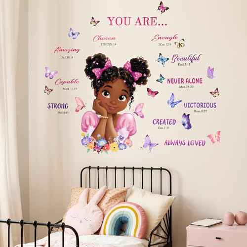 Black Girl Magic Wall Stickers, Butterfly Inspirational Quotes Peel and Stick Wall Decals, Baby Room Nursery Kids Bedroom Art Wall Decor