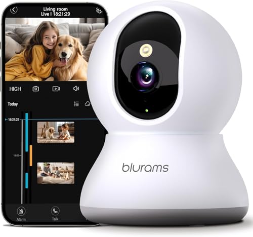 Blurams 2K Indoor Security Camera with 360° Pan Tilt, White - 1 Pack
