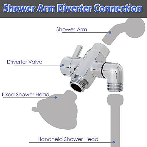 YDmeet Silver Brass Shower Arm Diverter Valve 3-Way for Handheld & Fixed Shower Heads