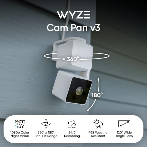 WYZE Cam Pan v3 Indoor/Outdoor Security Camera 360° Pan/Tilt/Zoom 1-Pack, White