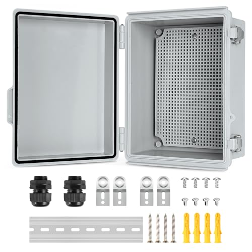 Joisyoya IP67 Waterproof Outdoor Electrical Junction Box with Aluminum DIN Rail - Grey, 8.6 x 6.7 x 4.3 Inches