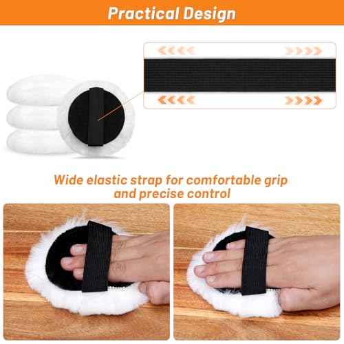 4PCS 4'' Lambswool Stain Applicator Pads for Wood Furniture Floors, Latex,Oil Finishes, Reusable Wax Applicator Staining Pads for Buffing Polishing