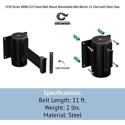 Crowd Control Warehouse - CCW Series WMB-125 Fixed Wall Mount Retractable Belt Barrier - 11 Foot with Black Steel Case (Red"Caution: DO NOT Enter" Belt