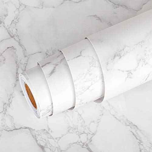 Livelynine Marble White Contact Paper for Countertops Peel and Stick Countertop Self Adhesive Wallpaper Waterproof Kitchen Counter Top Covers Marble Vinyl Wrap for Desk Covering 15.8x78.8
