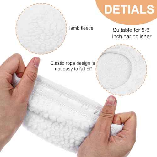 6 Pcs Car Polishing Bonnet Lambs Wool Fleece Buffing Pad Car Buffing Pads Waxing Bonnet Polishing Pads for Furniture Waxing Cleaning (5"- 6")