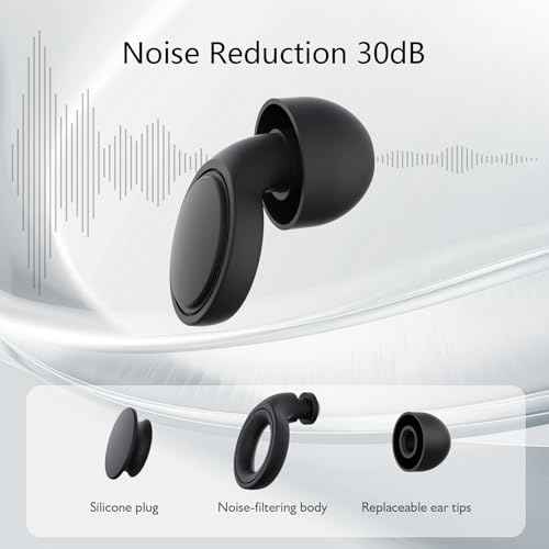 2 Pairs Ear Plugs for Sleeping, Soft Full Silicone Ear Plugs for Noise Reduction 25dB, Reusable Hearing Protection Earplugs for Concert, Focus, Noise Sensitivity, 8 Ear Tips in S/M/L - Black