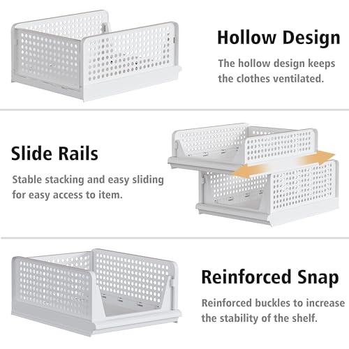 Stackable Closet Storage Bins with Open Front - Large Organizers for Wardrobe & Linen Shelves