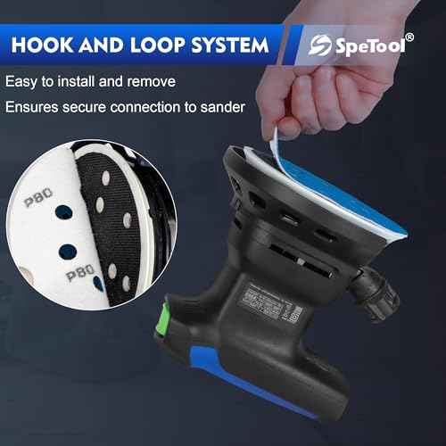 SpeTool 6 Inch Sanding Discs, 49 Hole Hook & Loop Sandpaper 60 Pack Assortment Grit 80,120,180,240,320,400 Surfacing with Stearate Anti-Clog Coating Ceramic Aluminum Oxide Abrasives for Sanding Chore