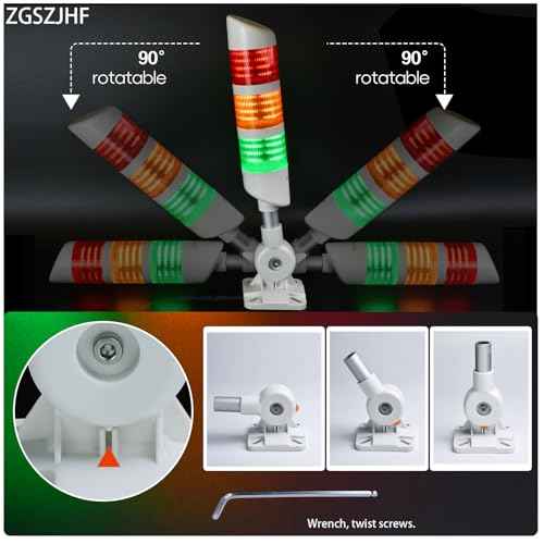 3-Layer Led Signal Tower Stack Lights, Industrial Signal Warning Lights, Column Tower Lamp with Rotatable Base Steady 24V DC/AC with Buzzer